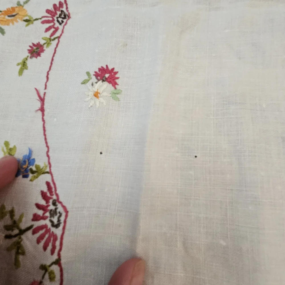 NWT Vintage Irish Linen Hand-Embroidered Floral Tablecloth